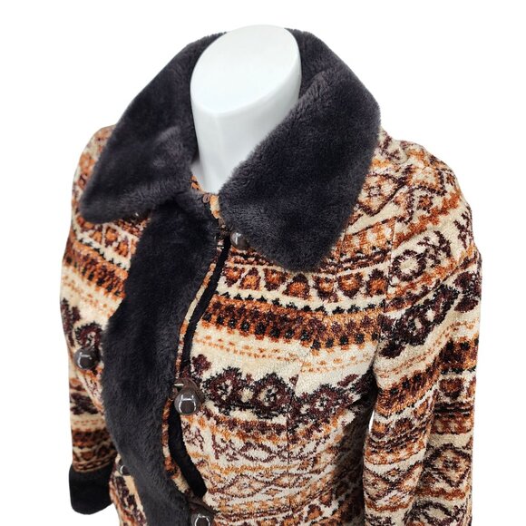 Vintage Jackets & Blazers - Vintage 1960s Brown Faux Fir Trim Carpet Bohemian Tapestry Coat, Women's Small